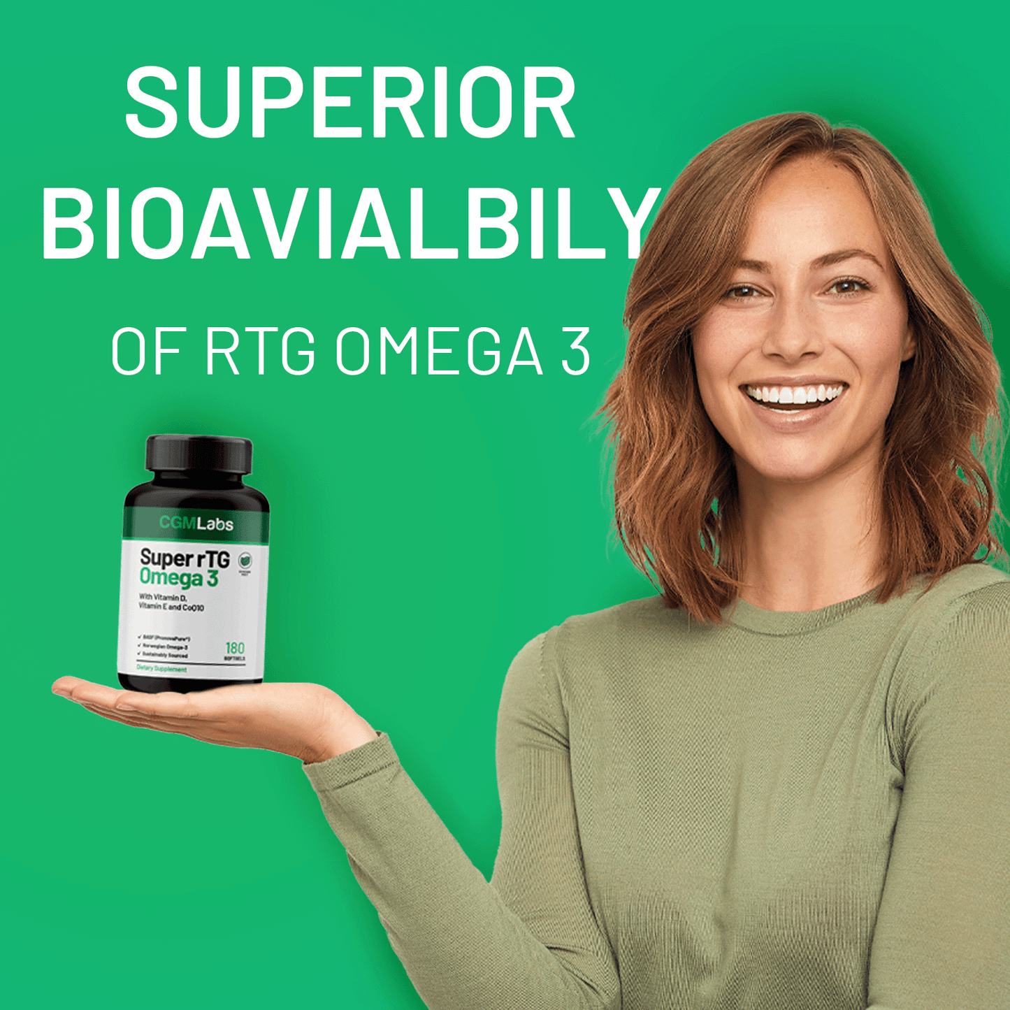 Super rTG Omega 3 - Norwegian Fish Oil with Vitamin D & E and CoQ10 - 180 Softgels