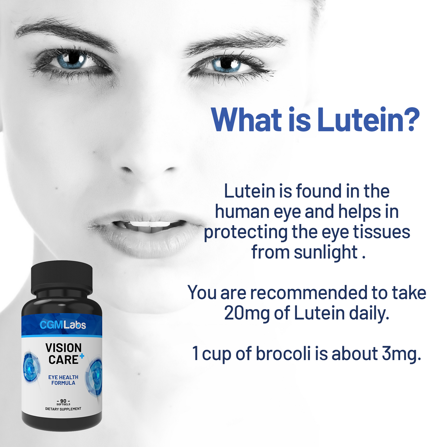 NEW! - Vision Care Plus - Complete Dietary Supplement for Your Vision- Lutein 20mg, Zeaxanthin, Vitamin A, Bilberry Extract - 90 Softgels by CGM Labs