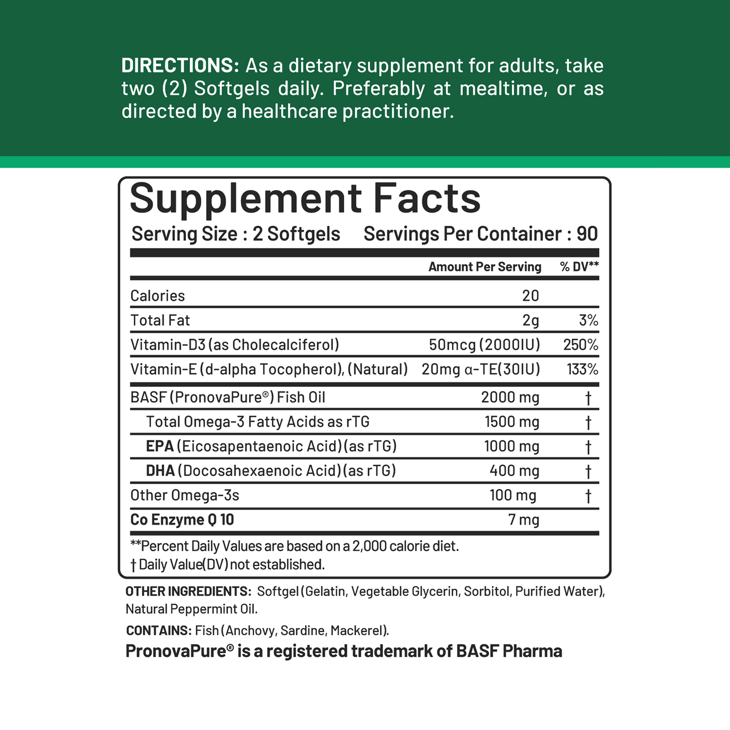 Super rTG Omega 3 - Norwegian Fish Oil with Vitamin D & E and CoQ10 - 180 Softgels