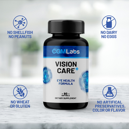 NEW! - Vision Care Plus - Complete Dietary Supplement for Your Vision- Lutein 20mg, Zeaxanthin, Vitamin A, Bilberry Extract - 90 Softgels by CGM Labs