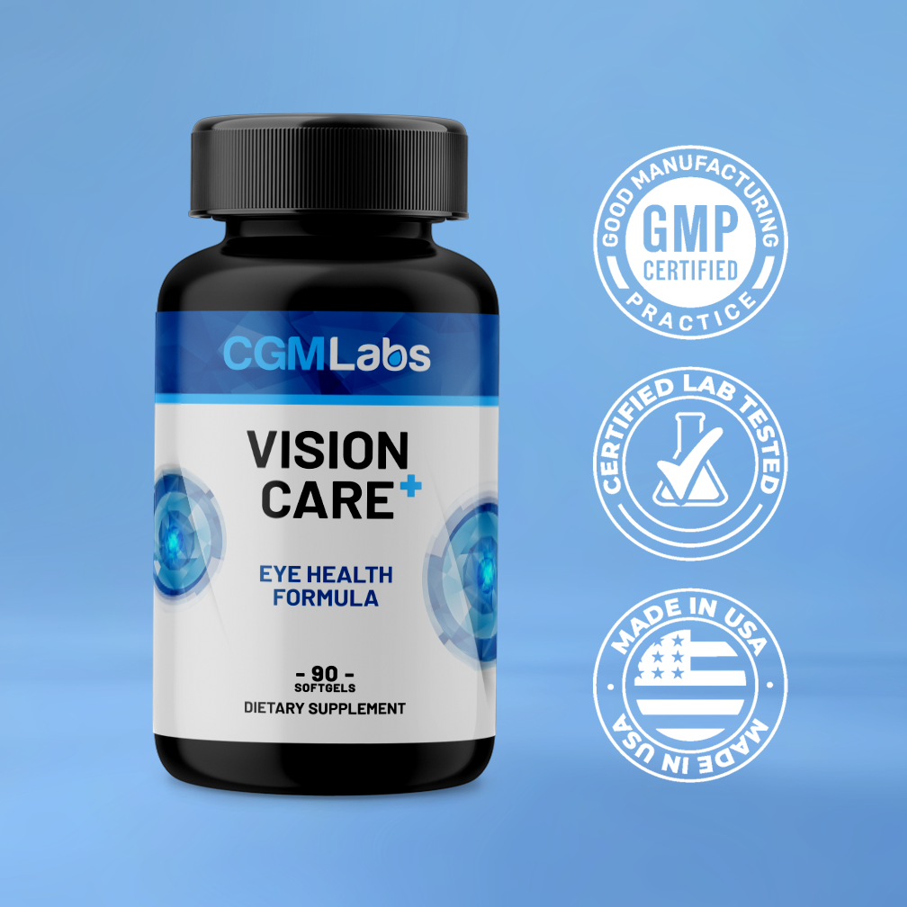 NEW! - Vision Care Plus - Complete Dietary Supplement for Your Vision- Lutein 20mg, Zeaxanthin, Vitamin A, Bilberry Extract - 90 Softgels by CGM Labs