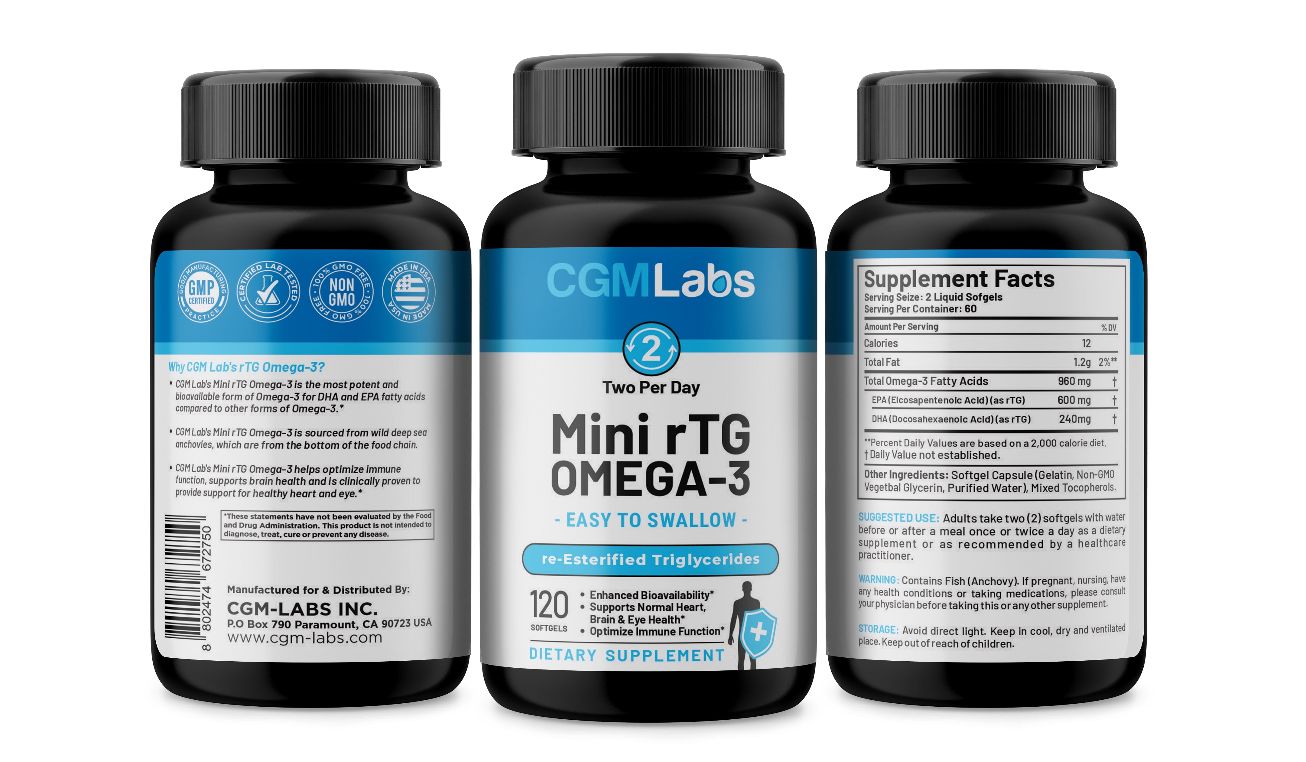 CGM Labs rTG Omega 3 Fish Oil 960mg 120 Softgels