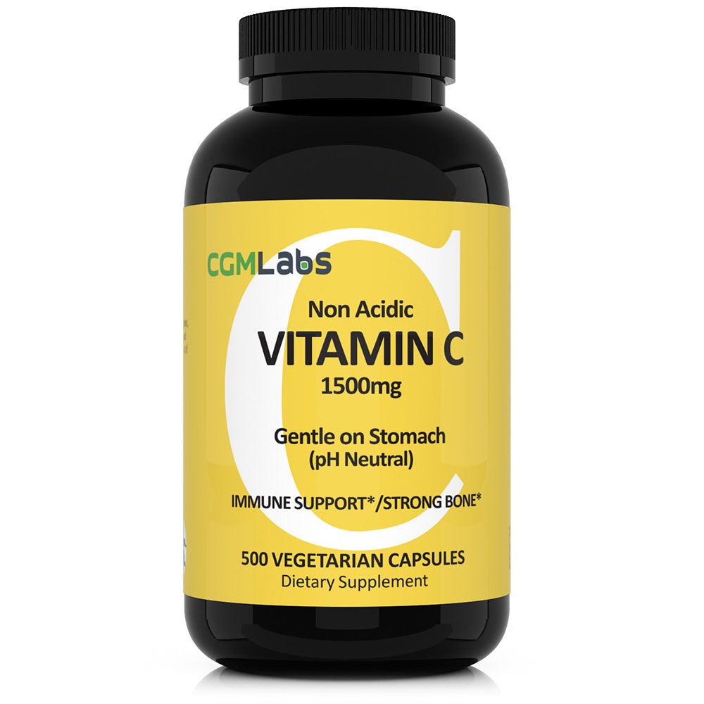 CGM Labs - MEGA Size Vitamin C 1500mg - Non Acidic, PH Neutral, Gentle on Stomach - 500 Vegetable Capsules