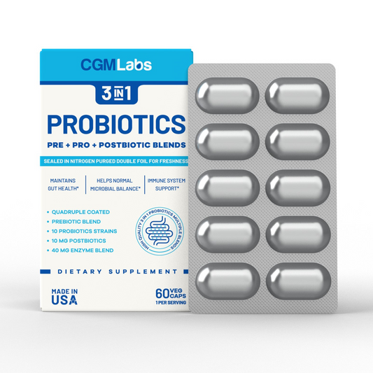 CGM Labs - 3 in 1 Probiotics - Prebiotics + Probiotics + Postbiotics All in one - 60 Veg Caps