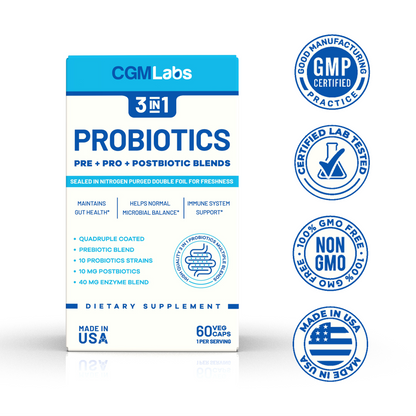 CGM Labs - 3 in 1 Probiotics - Prebiotics + Probiotics + Postbiotics All in one - 60 Veg Caps